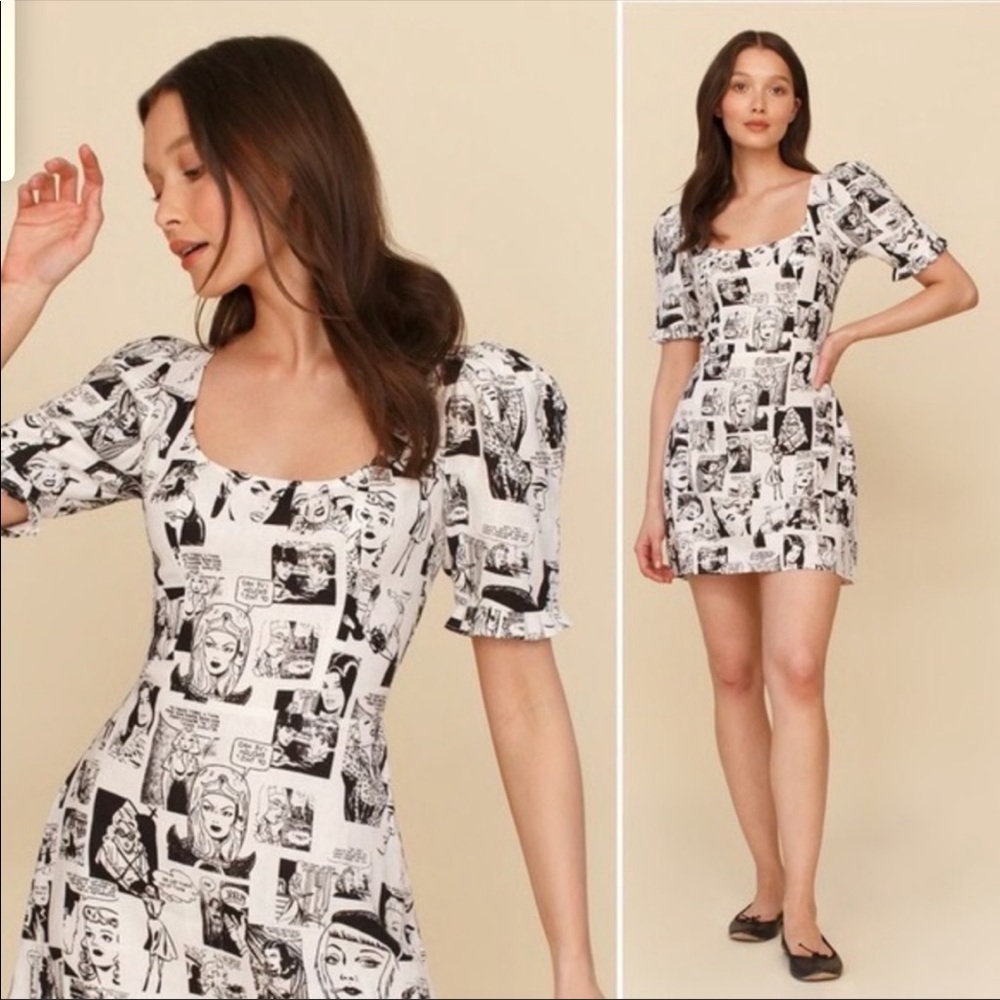 Reformation Black and White Comic Print Mini Dress